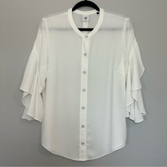 Cabi Float Blouse White #5521 Bell Sleeves Button Down Size Medium - Picture 3 of 9